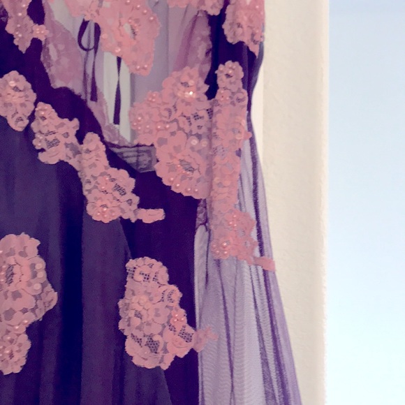 Long silk purple and mauve negligee - Half see-through on sides … - Picture 11 of 17